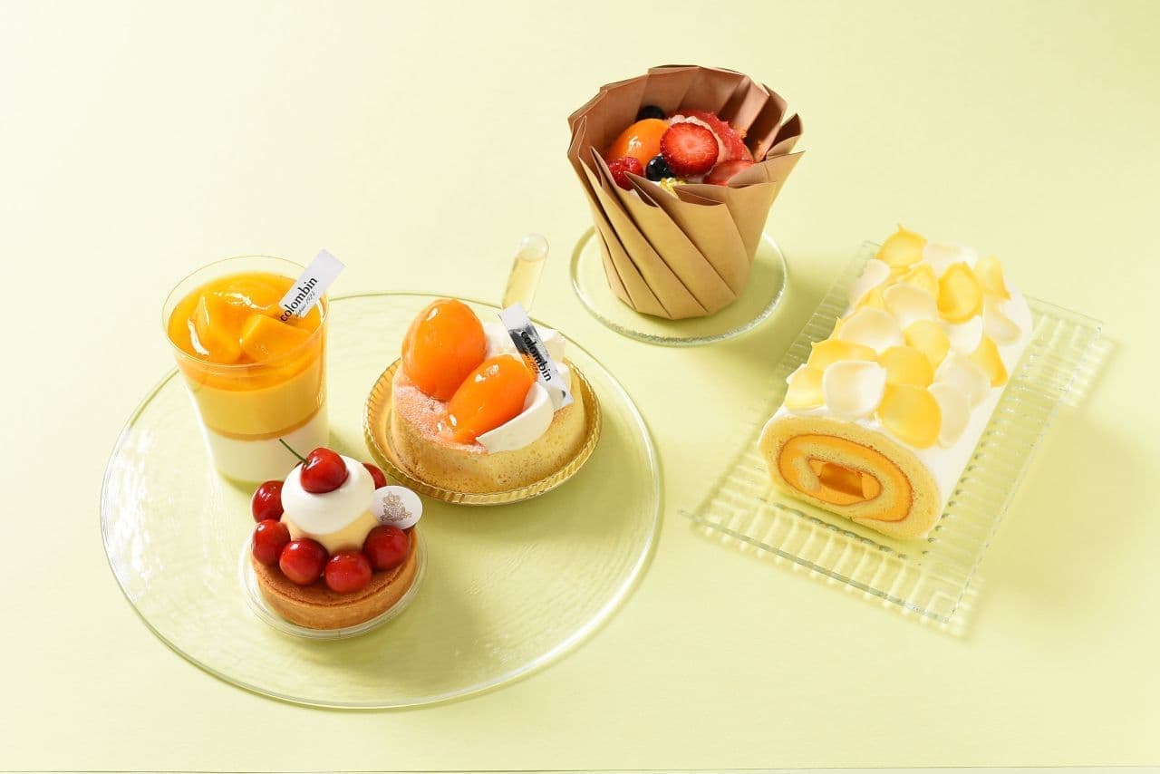 Colomban "Fruit Chiffon", "Biwa Pancake with Harajuku Honey Syrup", "Mango Pudding".