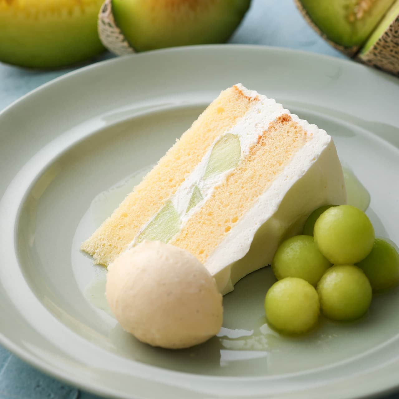 KIHACHI Cafe "Double Melon Parfait", "KIHACHI's Double Melon Pie", "Melon Shortcake with Vanilla Ice Cream
