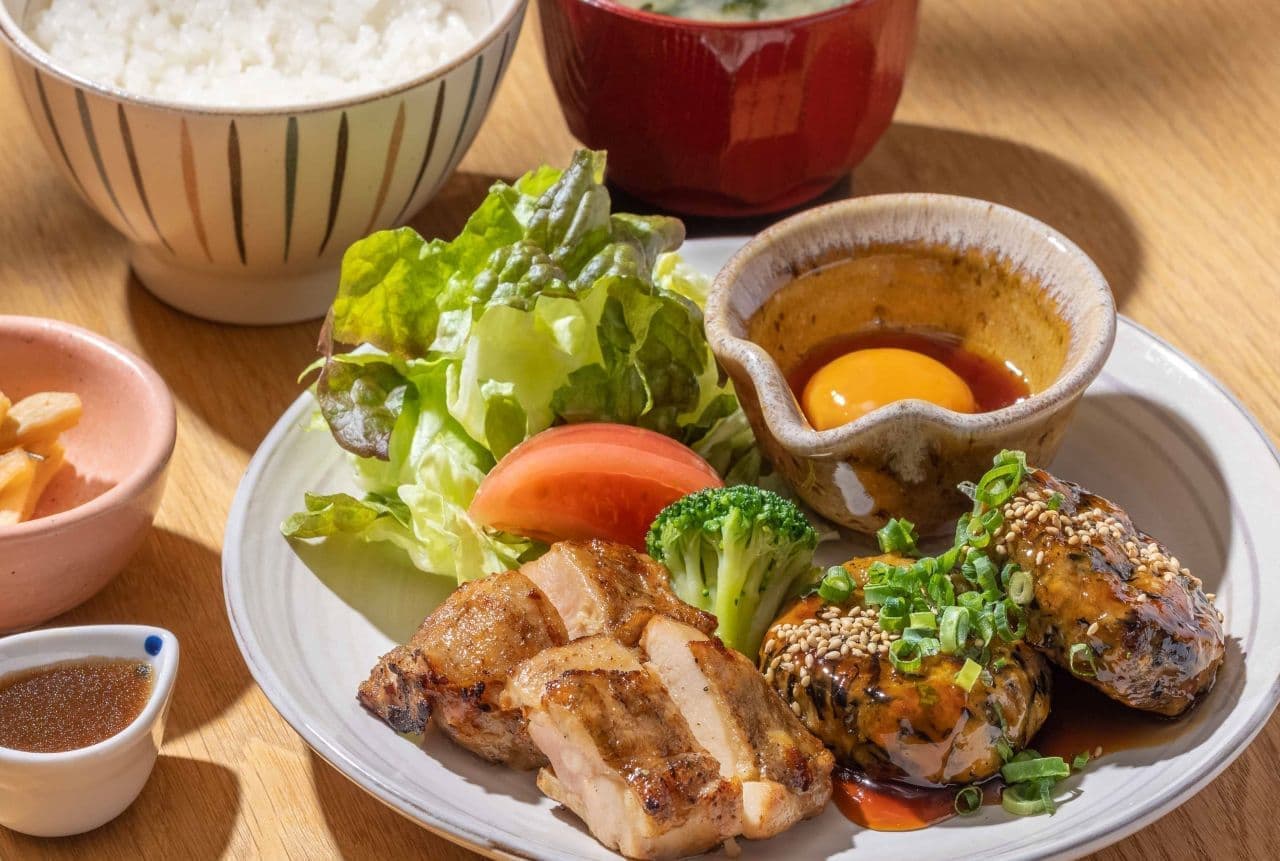 Ootoya Set Meal - Charcoal Grilled Chicken Tsukune with Hijiki and Moromi Chicken