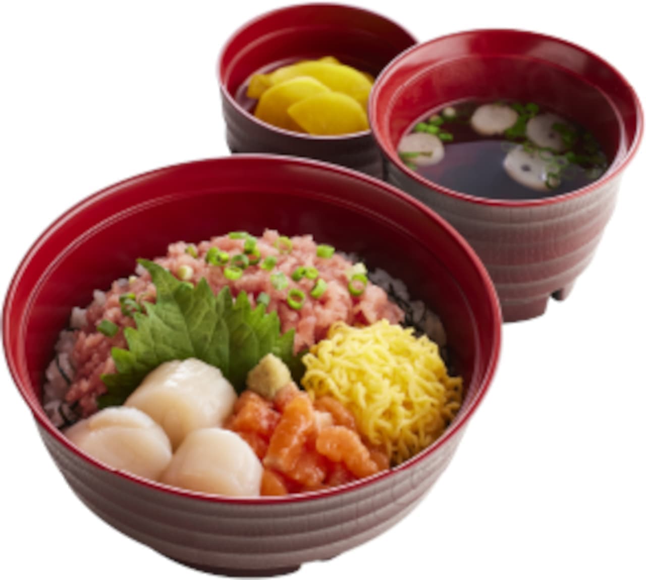 Joyful "Hokkaido scallop and negitoro salmon bowl with soup and pickles