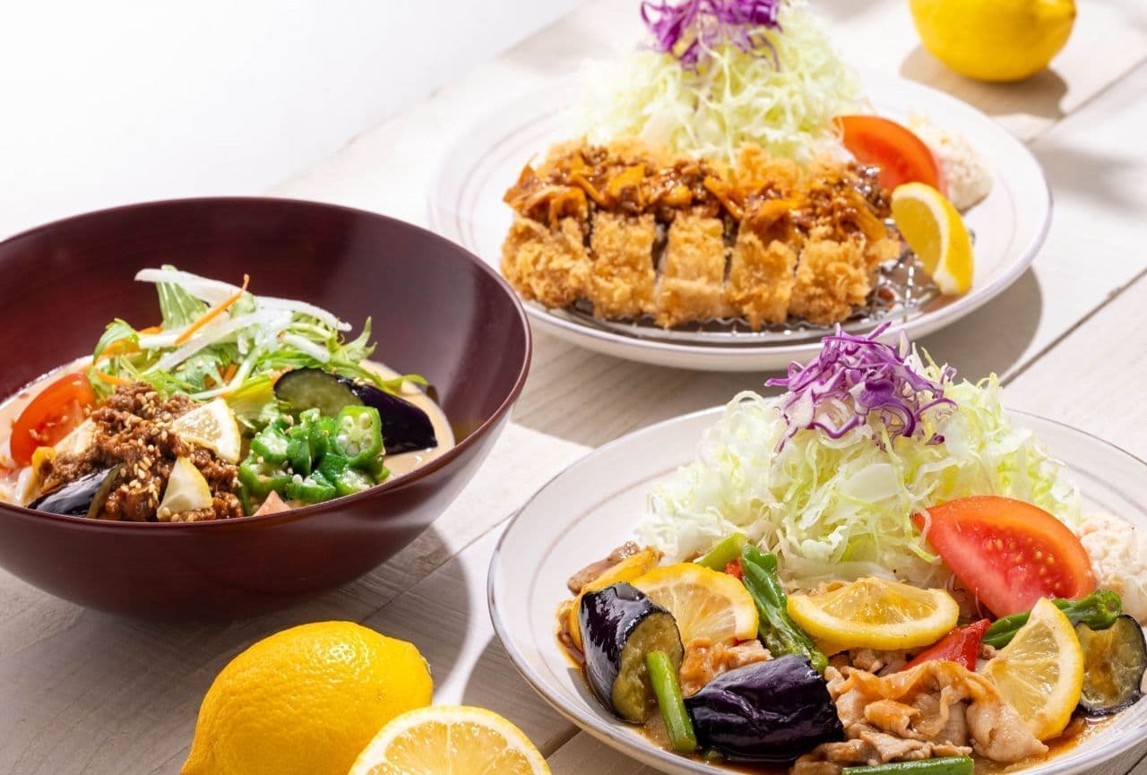 Otoya "Chicken Katsu with Shoyu Koji Lemon Sauce and Nebatoro Rice" and "Summer Vegetables and Pork with Lemon Shio Koji Sauce and Edamame Molasses Rice".