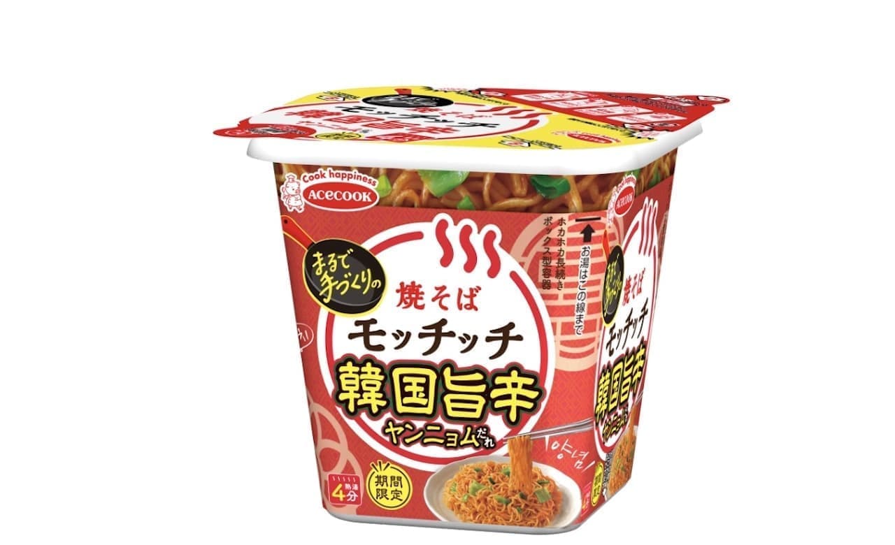 Korean spicy yakisoba "Mocchi" with yangnyom sauce from Acecook Co.