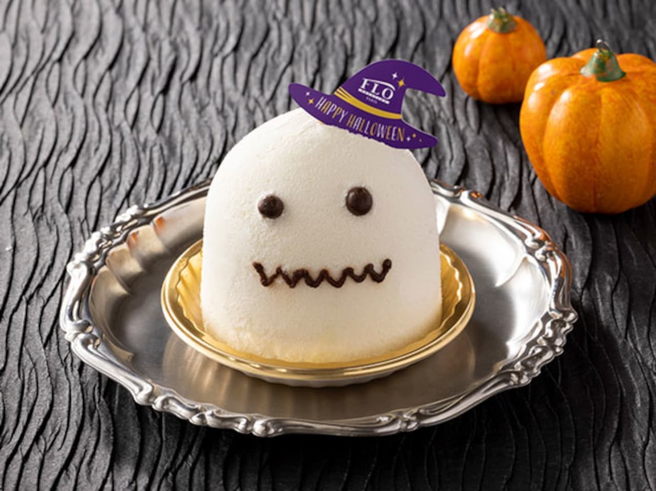 FLO "Happy Halloween Ghost Cake," "Happy Halloween Pumpkin Tart," "Happy Halloween Jack-O-Lantern Drawstring Bag"