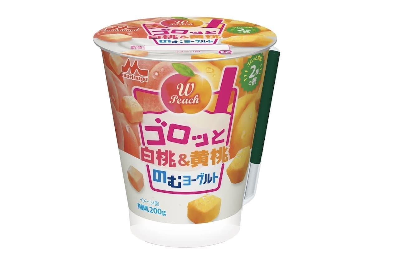 White Peach & Yellow Peach Yogurt": two types of yogurt: firm texture white peaches and soft yellow peaches.
