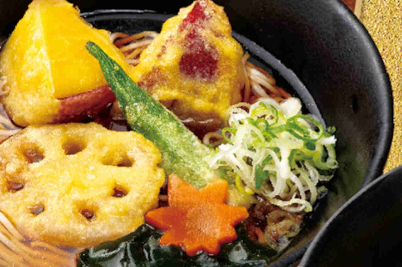 YUDETARO "Satsuma-imo Ten-soba", "Chicken On-tama Donburi Set", "Thick Fried Maitake Mushroom Ten-soba".