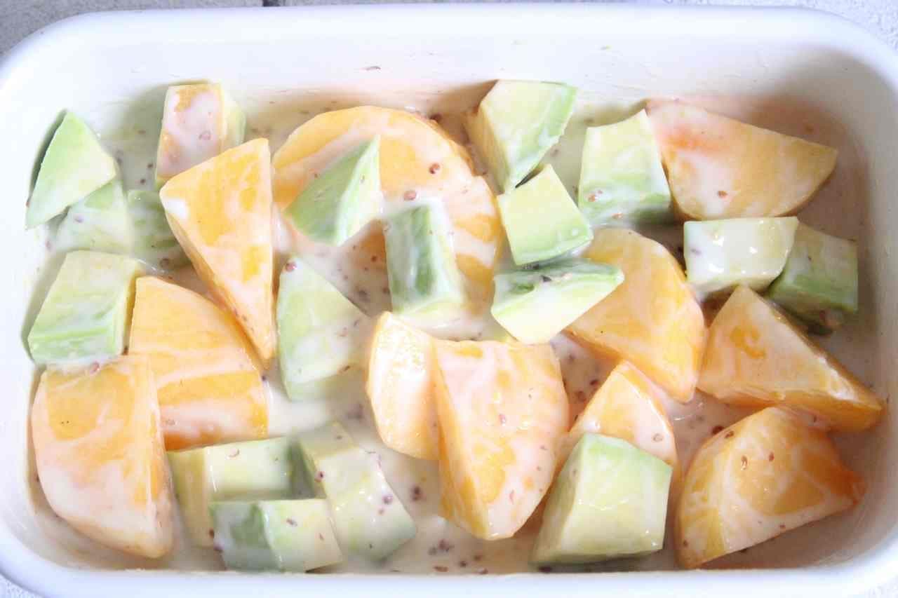 Yogurt salad with persimmon and avocado