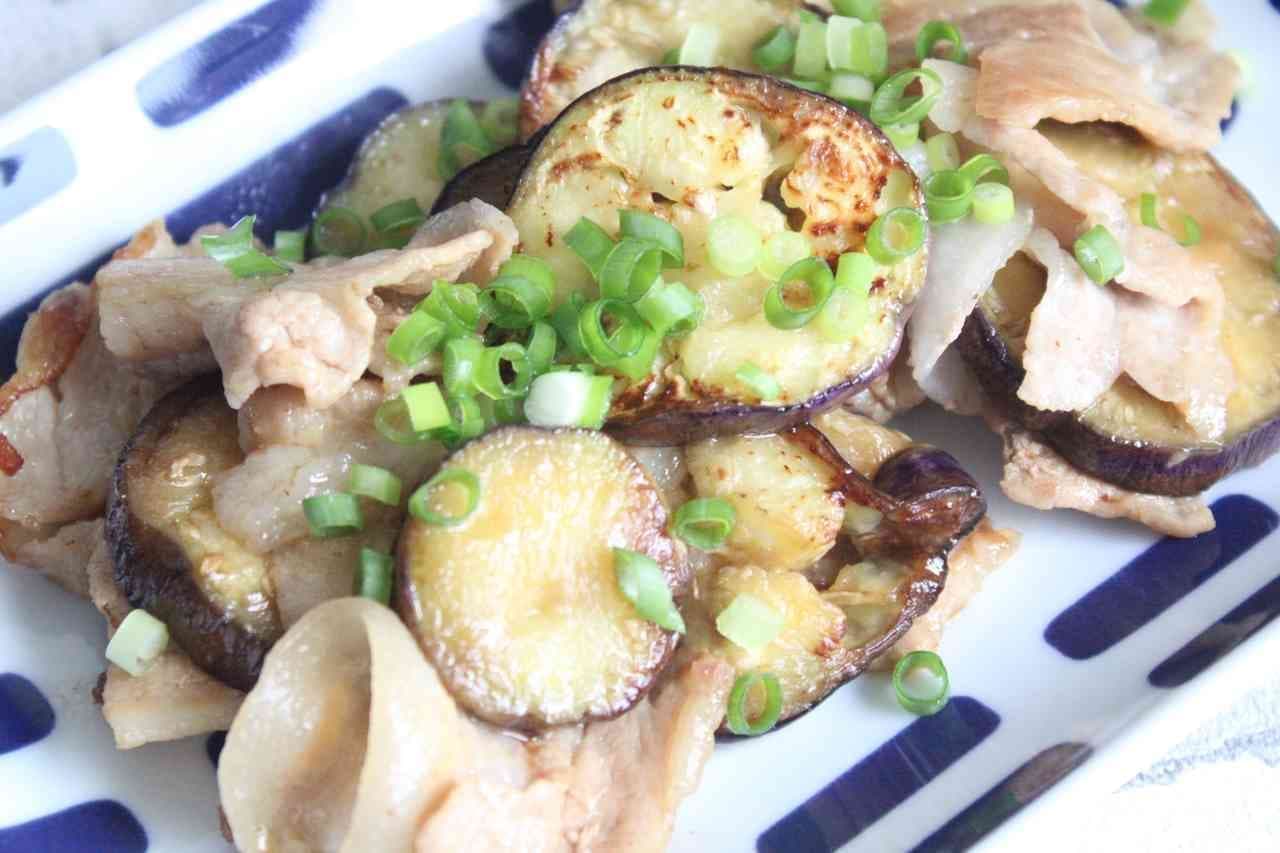 Stir-fried eggplant and pork belly with garibata men-tsuyu sauce