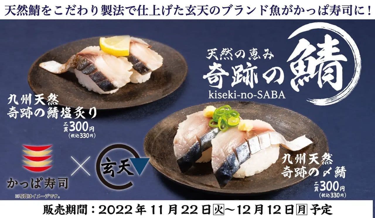 Kappa Sushi "Kyushu natural miracle vinegared mackerel" "Kyushu natural miracle mackerel salted and seared" Gen Ten natural fish