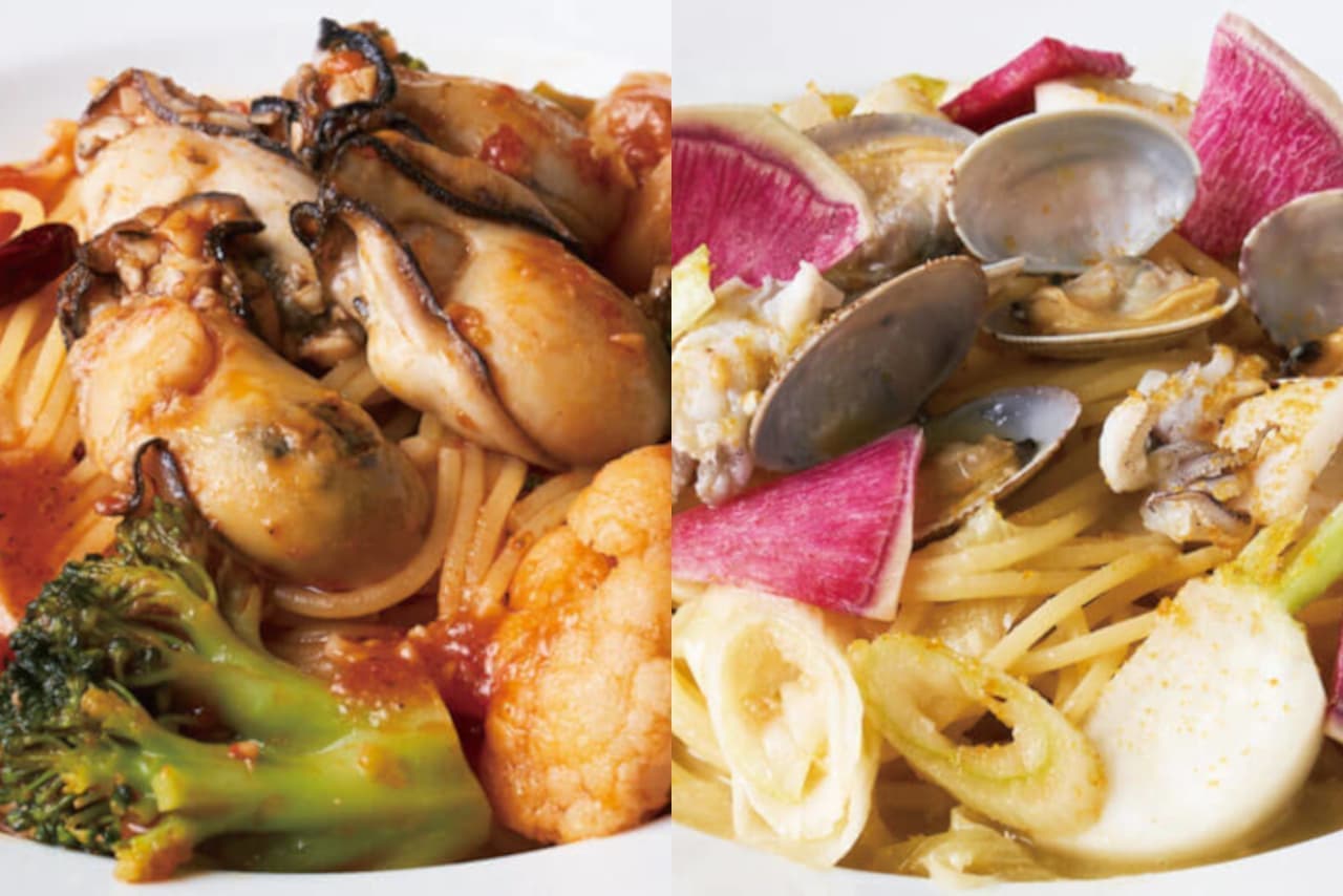 カプリチョーザ「広島県産 牡蠣のアラビアータ」「冬野菜と魚介のポタージュ仕立て」