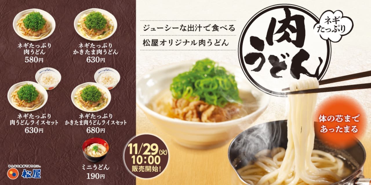 Matsuya "Meat Udon with plenty of green onion" series