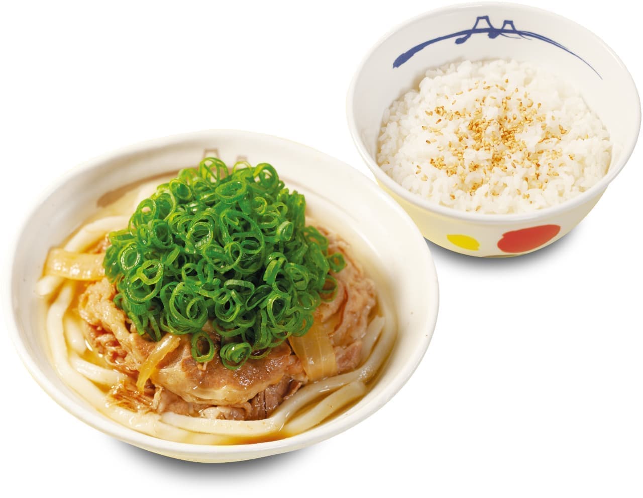 Matsuya "Meat Udon Rice Set with plenty of green onions