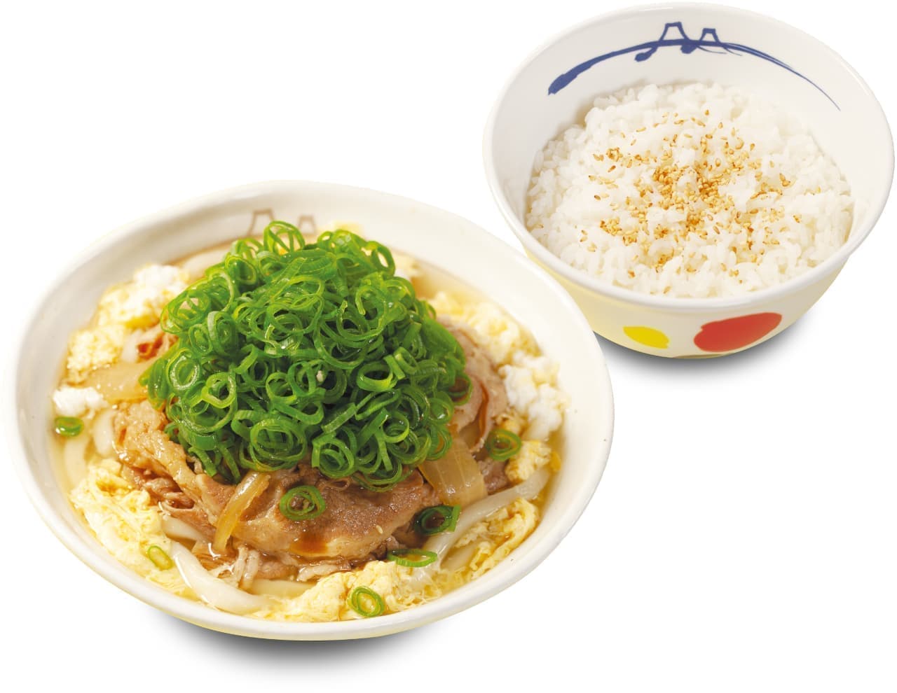 Matsuya "Kaktama Meat Udon Rice Set with plenty of green onions