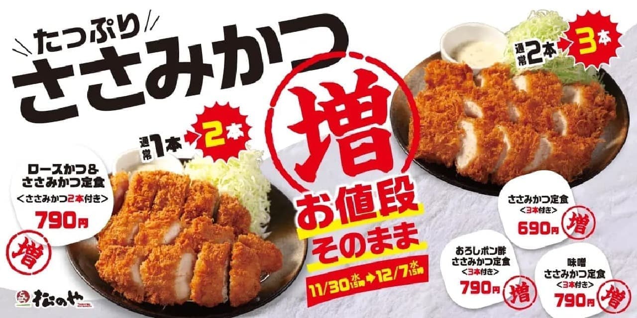 Matsunoya "Sasami-katsu (white meat and cutlets) Increased Volume Fair" (Japanese only)