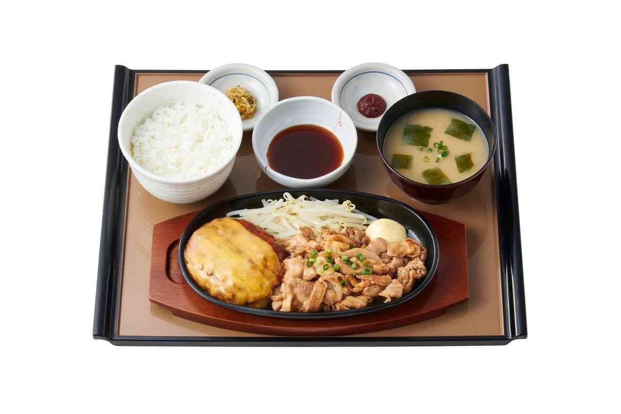 Yayoiken [Beef, Pork, Chicken] Yakiniku Zanmai and Cheese Hamburger Set Meal
