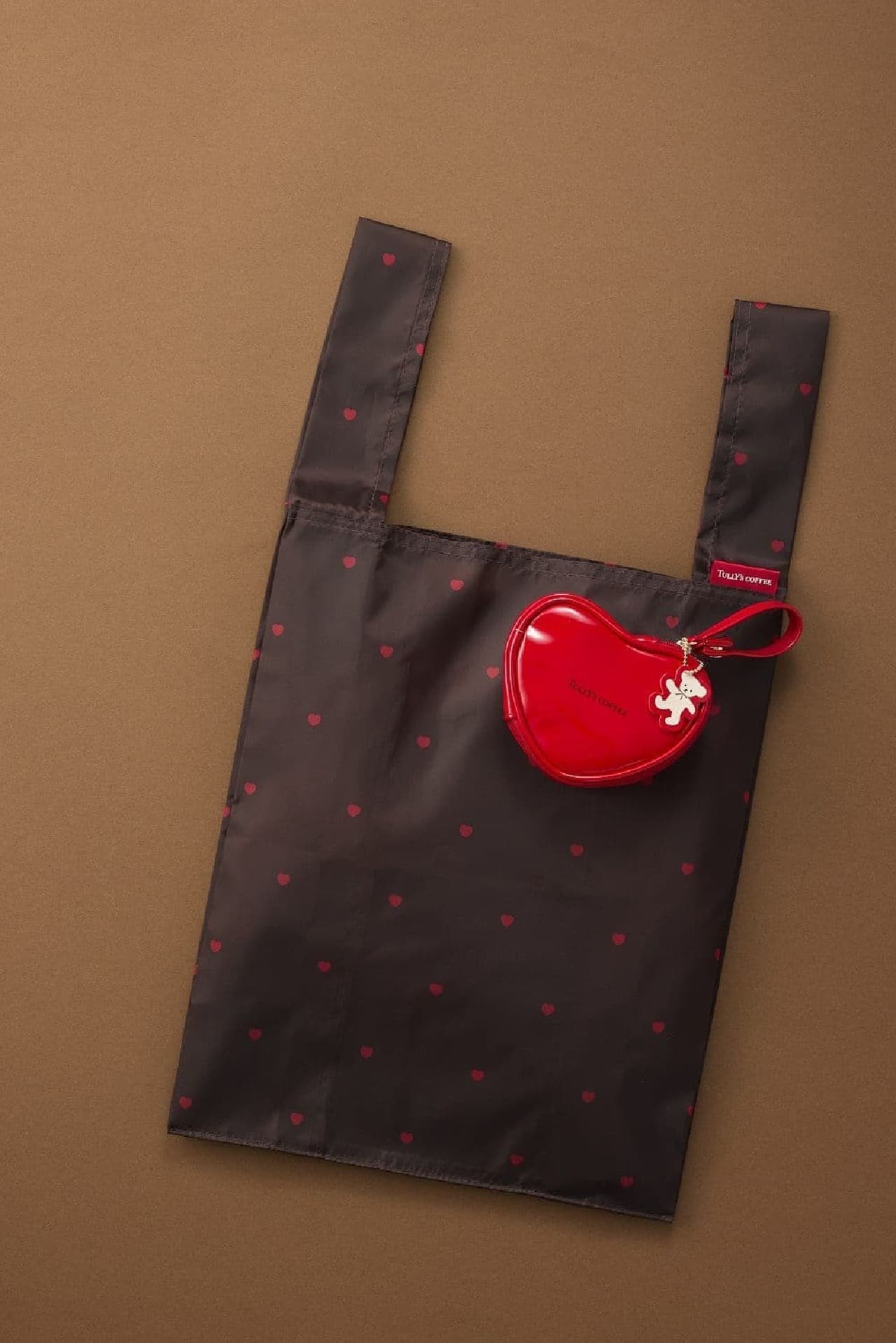 Tully's Coffee "Bearful Heart Pouch & ECO Bag (Red)
