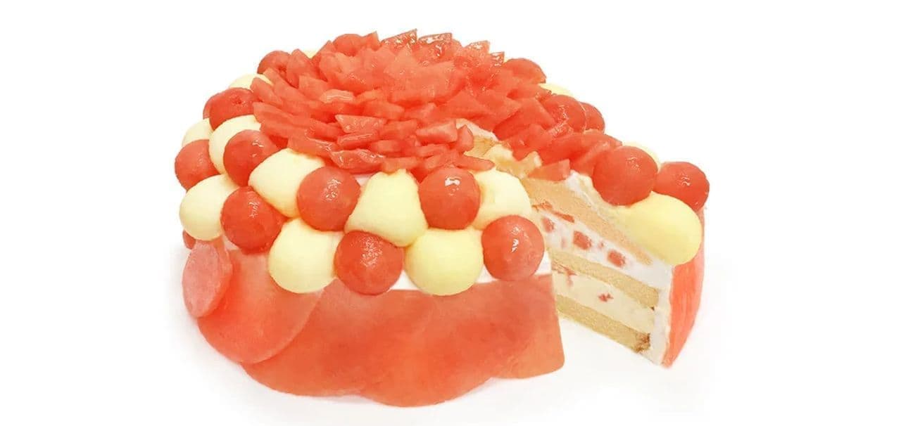 Cafe COMSA "Hitorijime 7" shortcake, a small watermelon produced in Wakayama Prefecture