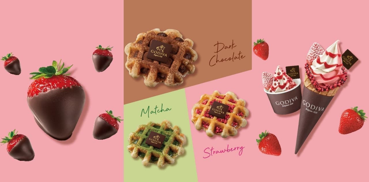 Godiva "Strawberry Dip", "Godiva Waffle", "Godiva Soft Cream".