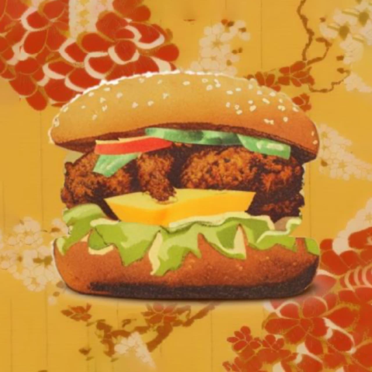 マクドナルド「鶏の唐揚げバーガー（日本画風）」