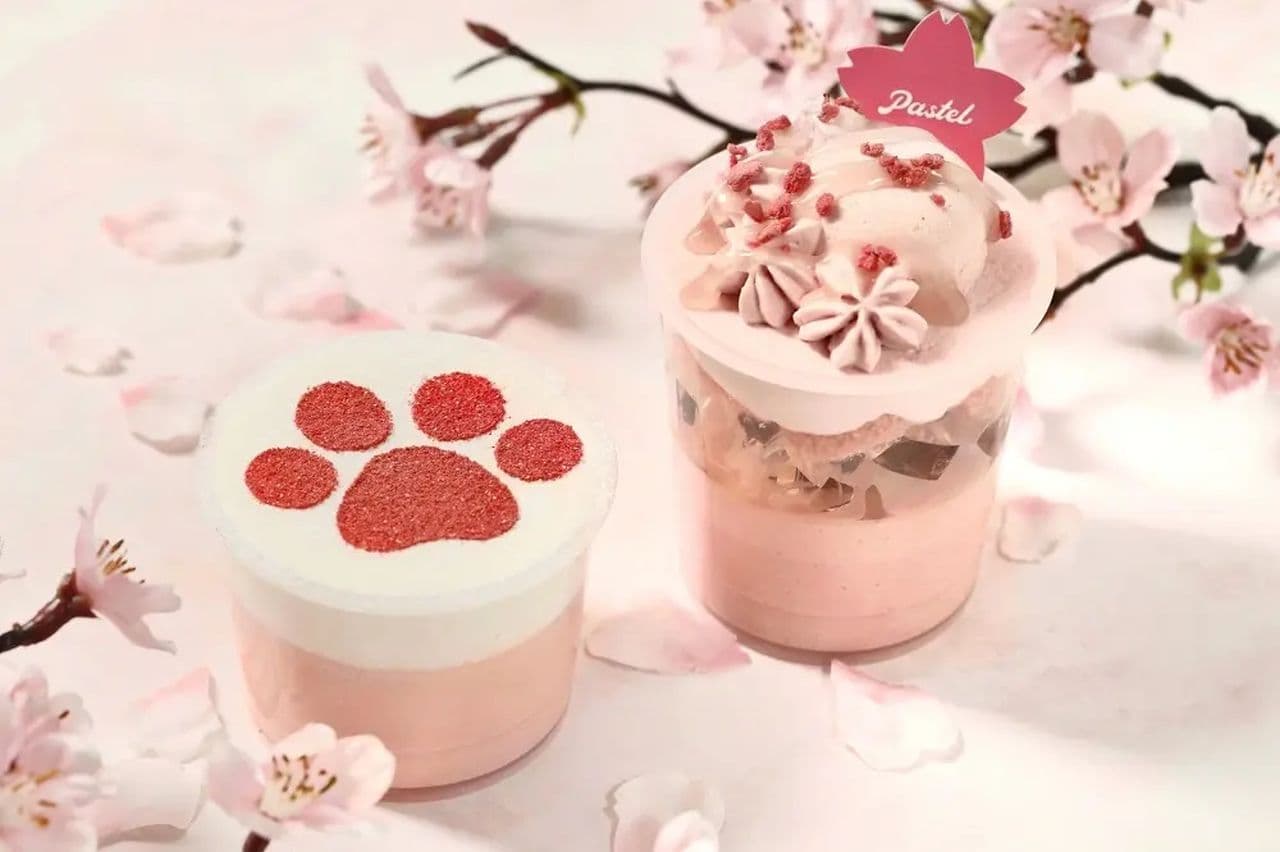 Pastel "Sakura Saku Pudding" and "Nyameraka Sakura Pudding