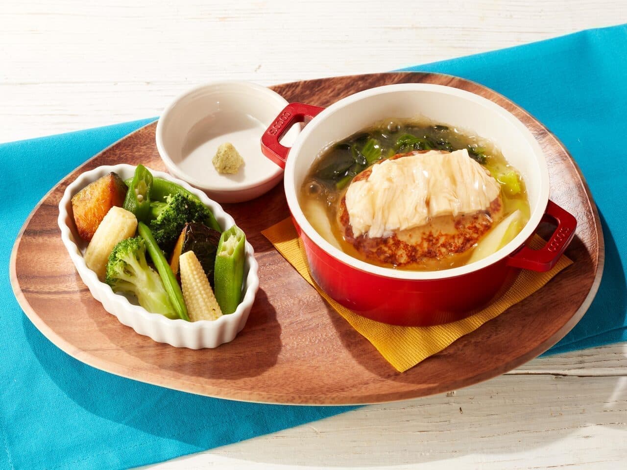Cocos "Cocotte hamburger steak with hand-rolled fresh yuba and Kyoto-style bean paste
