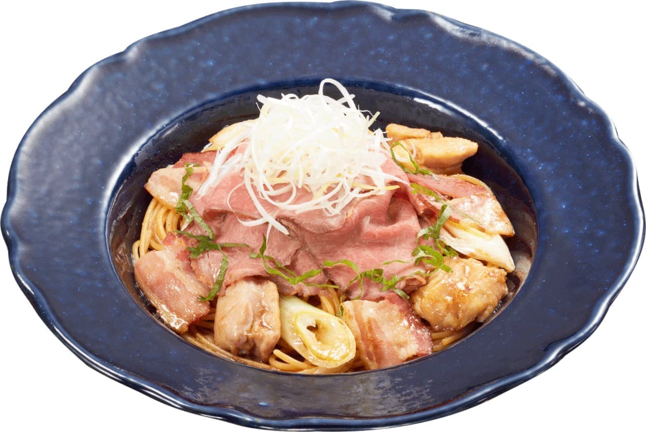 Jolly Pasta "Creative Japanese Pasta: Luxurious Japanese-style pasta with all kinds of meat - served with refreshing vegetable dashi