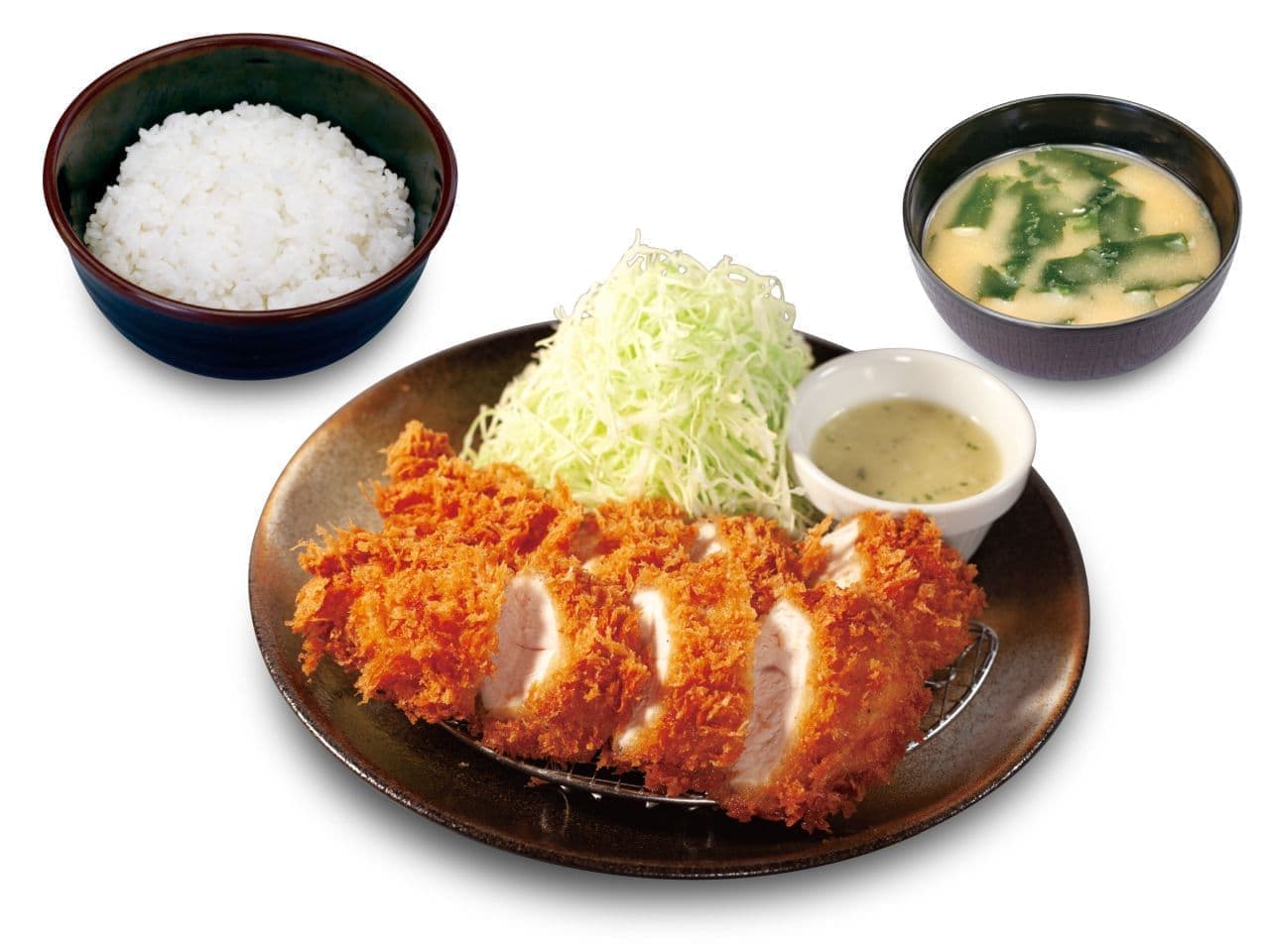Matsunoya "Sasami Katsu Set Meal" new sauces "Garlic Butter" and "Grain Mustard Mayonnaise".