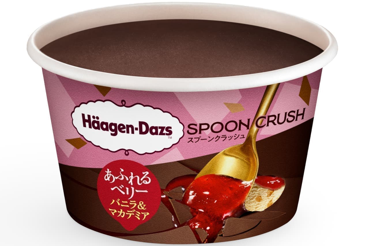 Haagen-Dazs mini cup SPOON CRUSH "Overflowing Berry Vanilla & Macadamia" top side