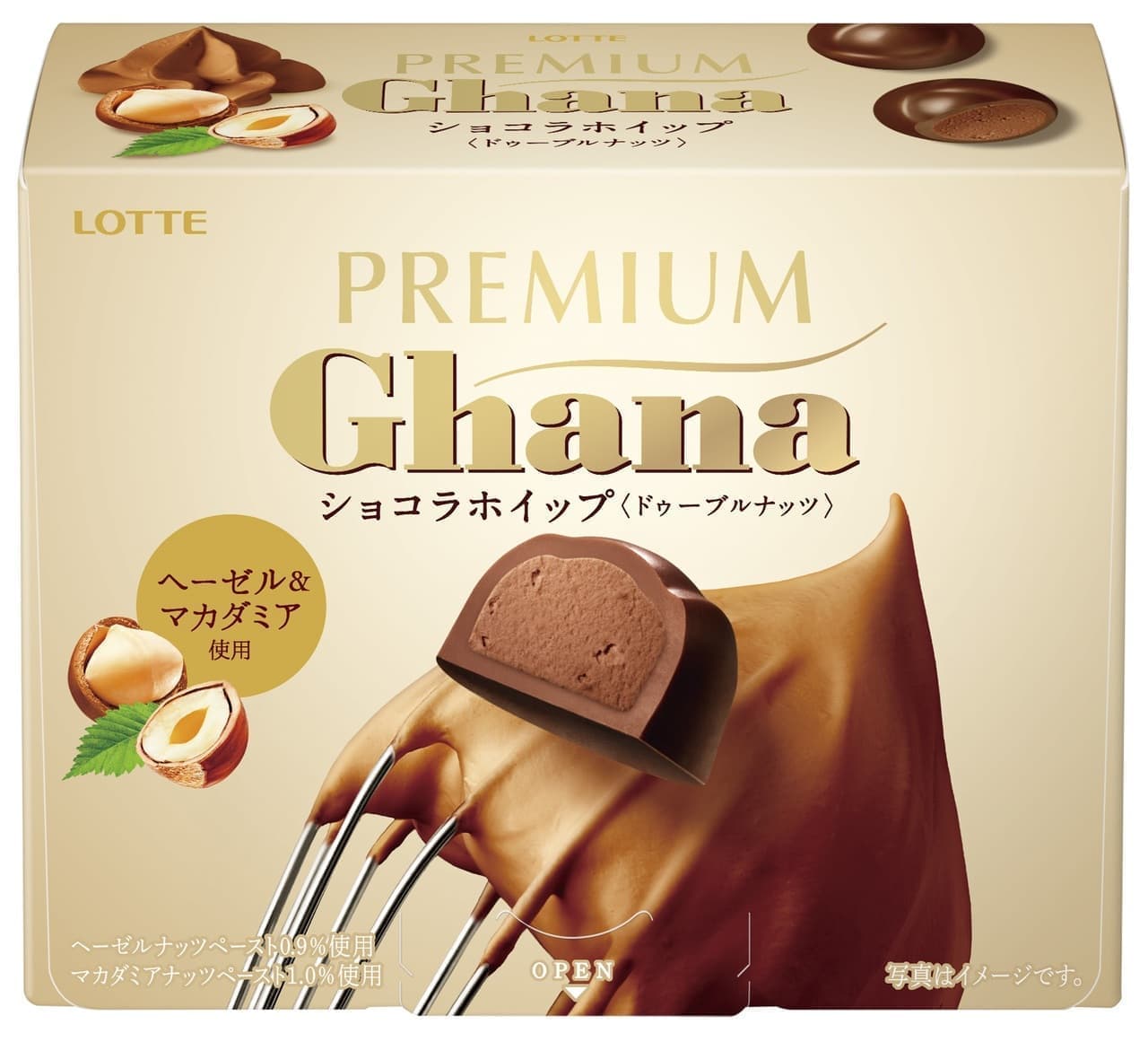 Lotte "Premium Ghana Chocolat Whip [Double Nuts]".