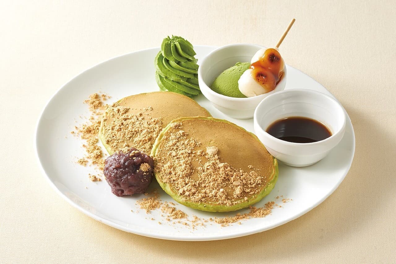Jonathan "Japanese style pancake with green tea and soybean flour - with green tea ice cream and Mitarashi dango