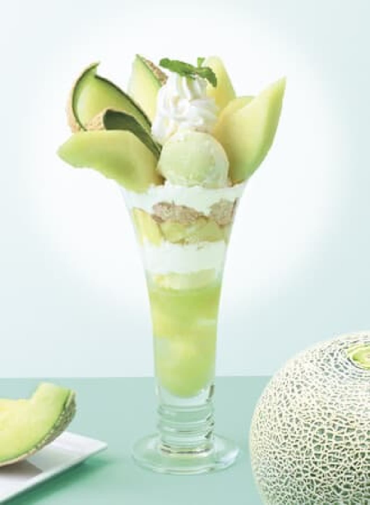 Ginza KOJI CORNER "Ibaraki Melon Parfait" - The Taste of the Season! With homemade melon granite & vanilla ice cream