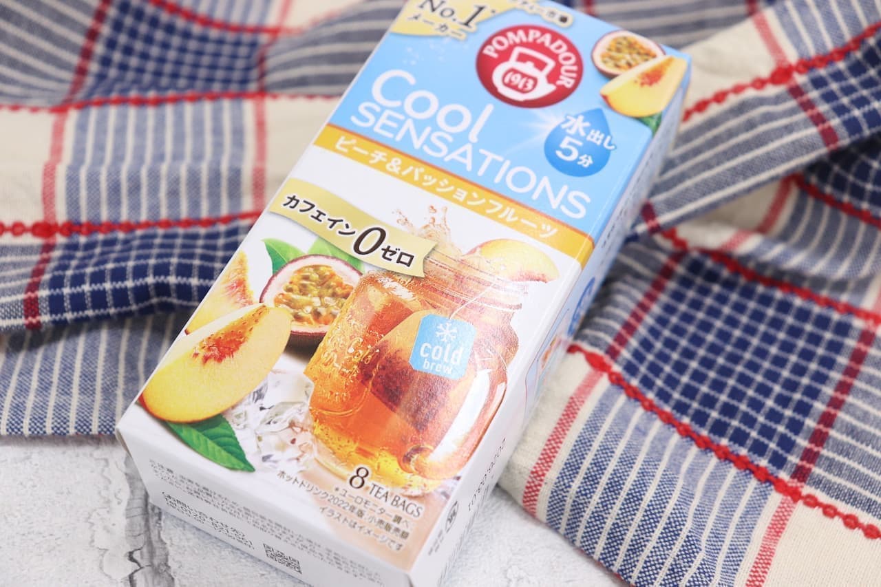 Pompadour Cool Sensation Peach & Passionfruit" water-driven herbal tea