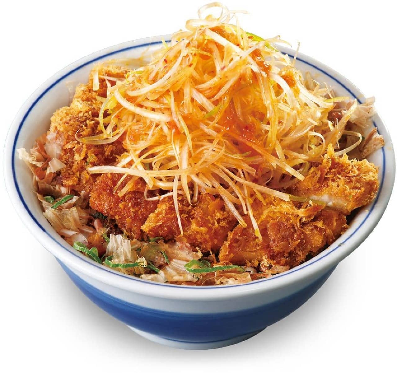 Katsuya "Roast pork cutlet served on top of a bowl of rice with green onion and scallion raayu