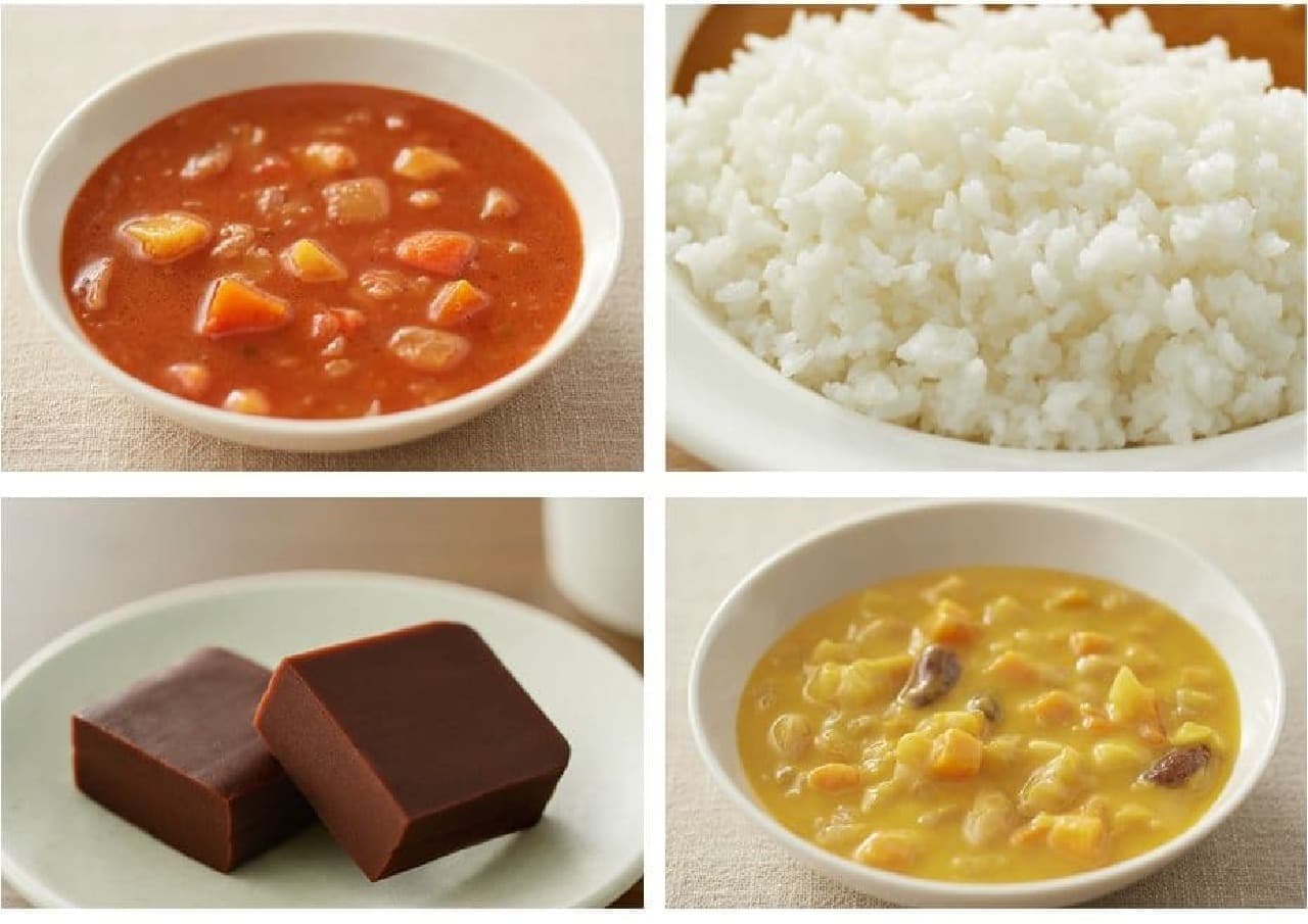 MUJI "Stockpiled rice: White rice", "Stockpiled snack: Chocolate yokan", and 4 other stockpiled food products