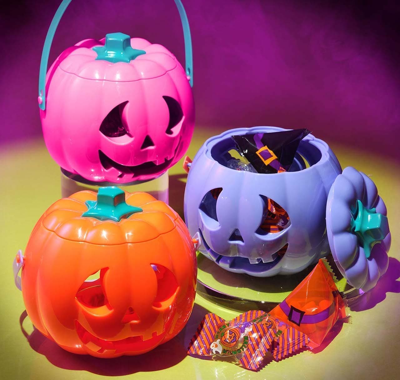 KALDI "Halloween Pumpkin Laughing Light Pot (Orange/Purple/Pink)"
