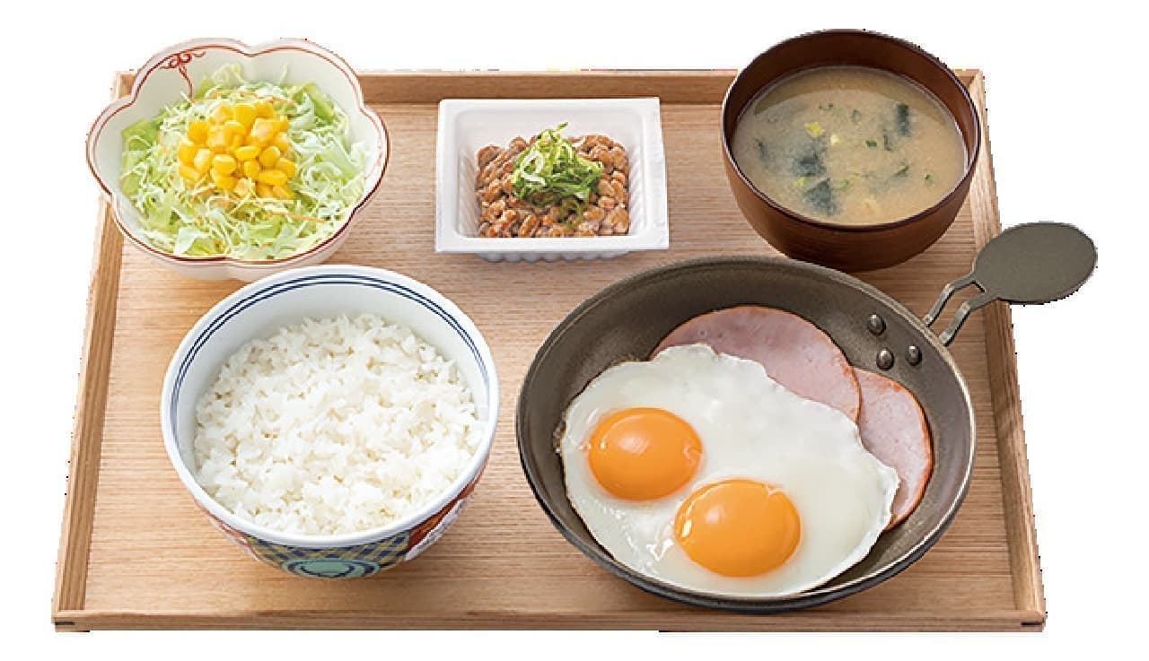 Yoshinoya "W ham, egg and natto set meal