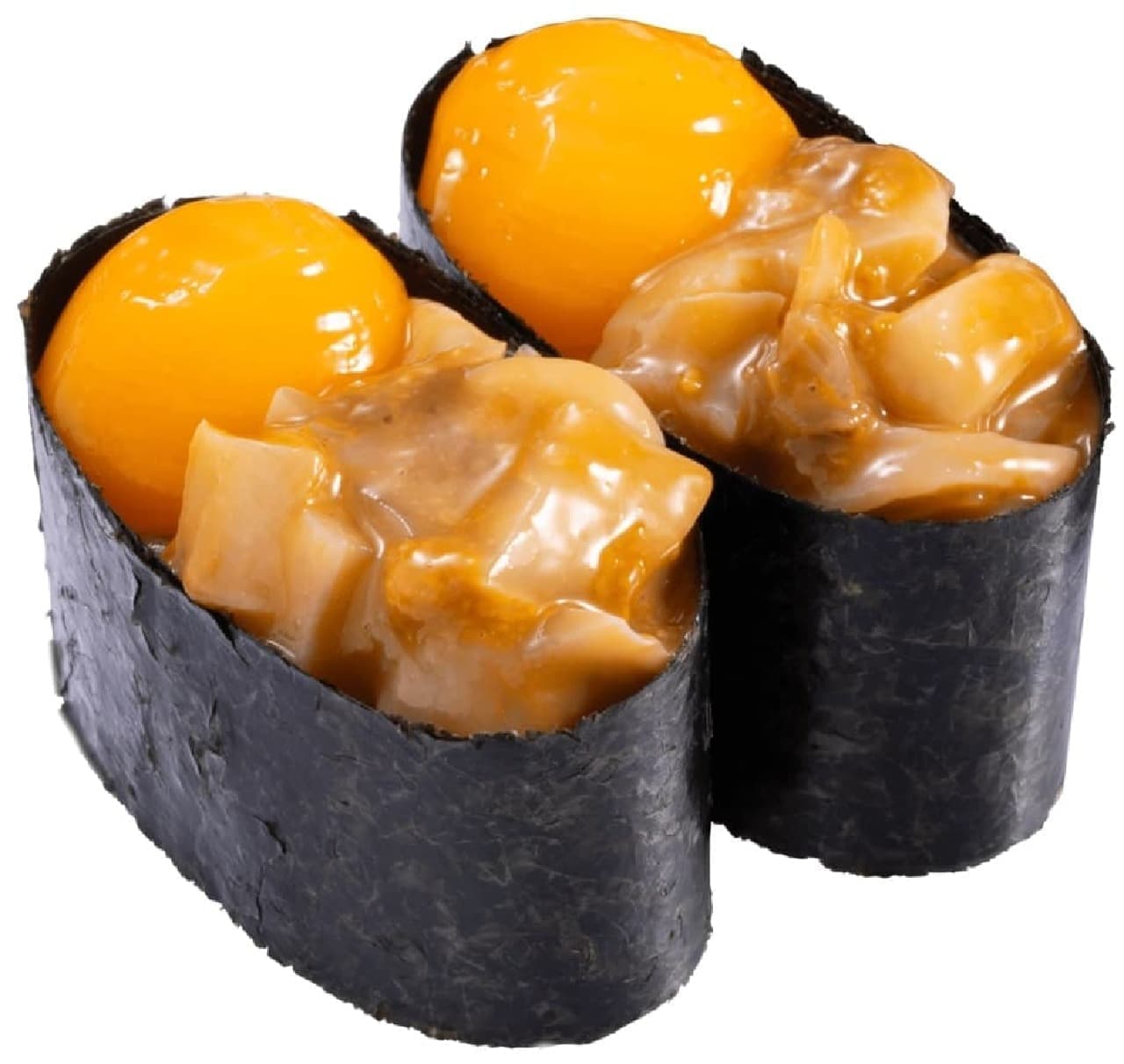 Kappa Sushi "In-store preparation of mussels with sea urchin and egg yolk gunkan