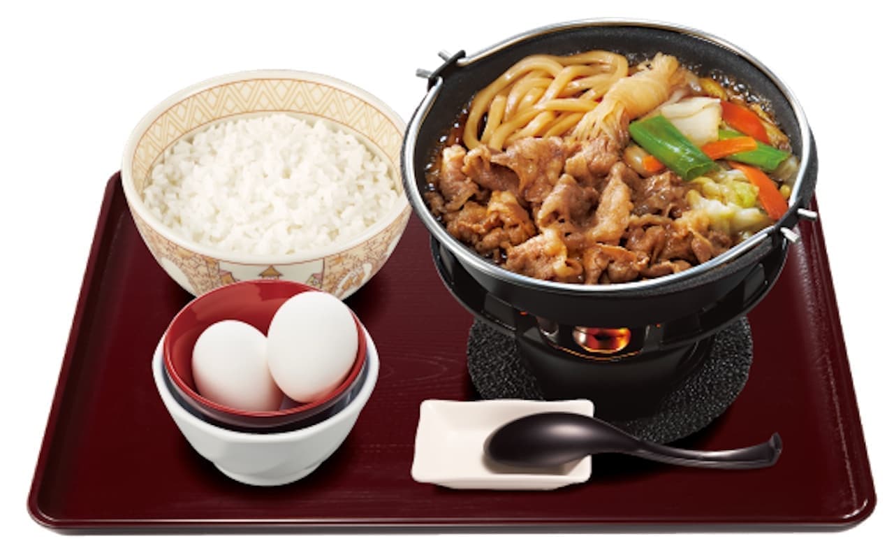Sukiya "Beef Sukiyaki Nabe Set Meal" and "Meat Miso Beef Stretcher Nabe Set Meal