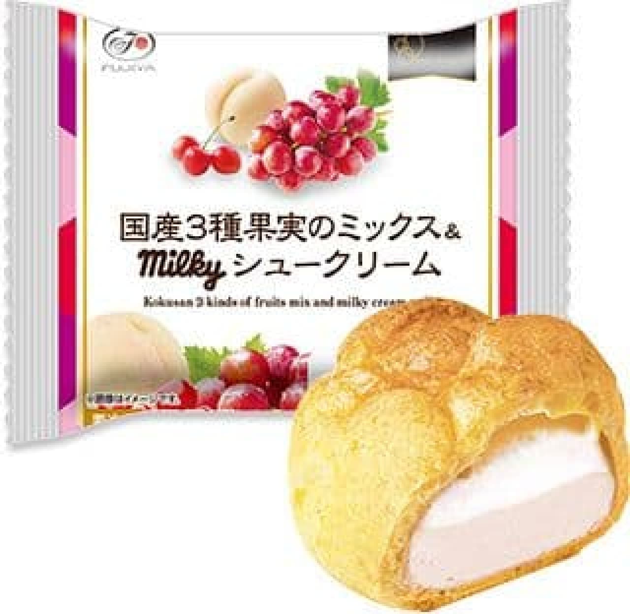 Fujiya "Mixed & Milky Cream Puffs with 3 Kinds of Domestic Fruits".