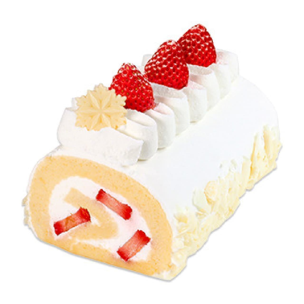 Premium Roll Cake with Snow Falling Strawberries
