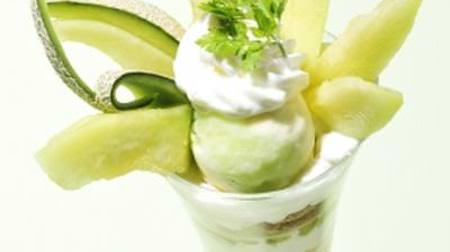 Fresh melon dessert in the cozy corner--parfait with melon pulp and hyaluronic acid jelly