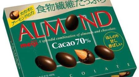 "70% cacao" almond chocolate--a fragrant taste with less bitterness