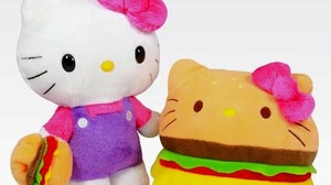Reversible Hello Kitty stuffed animal that turns over to become "Hamburger Kitty"