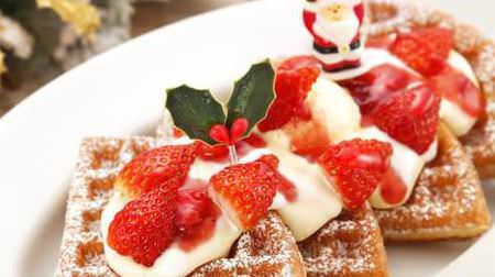 Winter-like "strawberry and mascarpone cheese waffles" on the mother leaf--only for the Christmas season