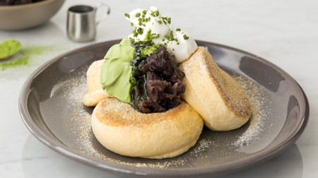 "Miracle Pancake Matcha Azuki" on Flippers--with fragrant soybean flour and maple syrup