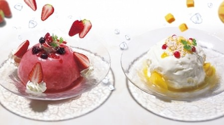 "Frozen Dome" wrapped in fluffy sauce in the Ginza Cozy Corner--Fruit and condensed milk in shaved ice!