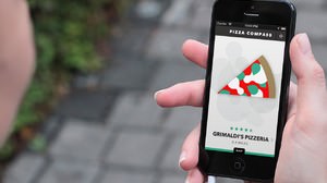 Pizza Compass, an iPhone app that lets the pizza tell you the direction of the pizza parlor.