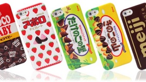 Meiji sweets in a case for iPhone 5! 5 types such as "Kinoko no Yama" and "Takenoko no Sato"