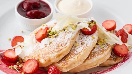 Expressing "pure love" with pancakes, Sarabeth--Harmony of bright red strawberries and pure white chocolate
