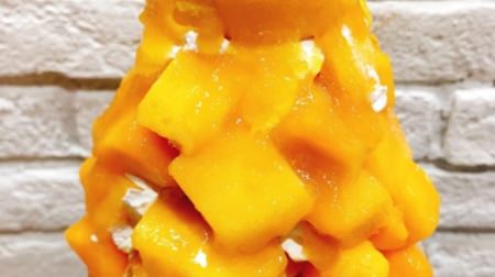 Two ripe mangoes! The parfait "Full of mangoes" is served in Uonuma, Niigata--more than 25 cm high, can you eat it?