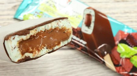 Uses 3 types of mint! "Chocolate chip mint bar with raw chocolate" at 7-ELEVEN--Luxury ice cream that melts raw chocolate